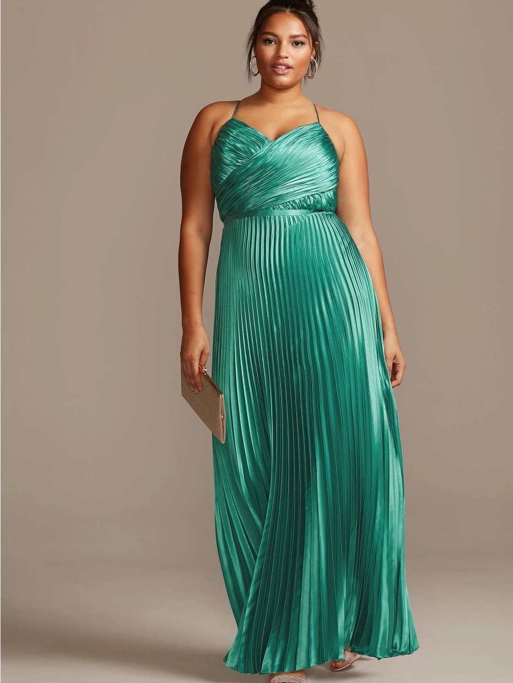 NWT Betsy & Adam Teal Accordion Pleat Satin A-Line Gown Size 18